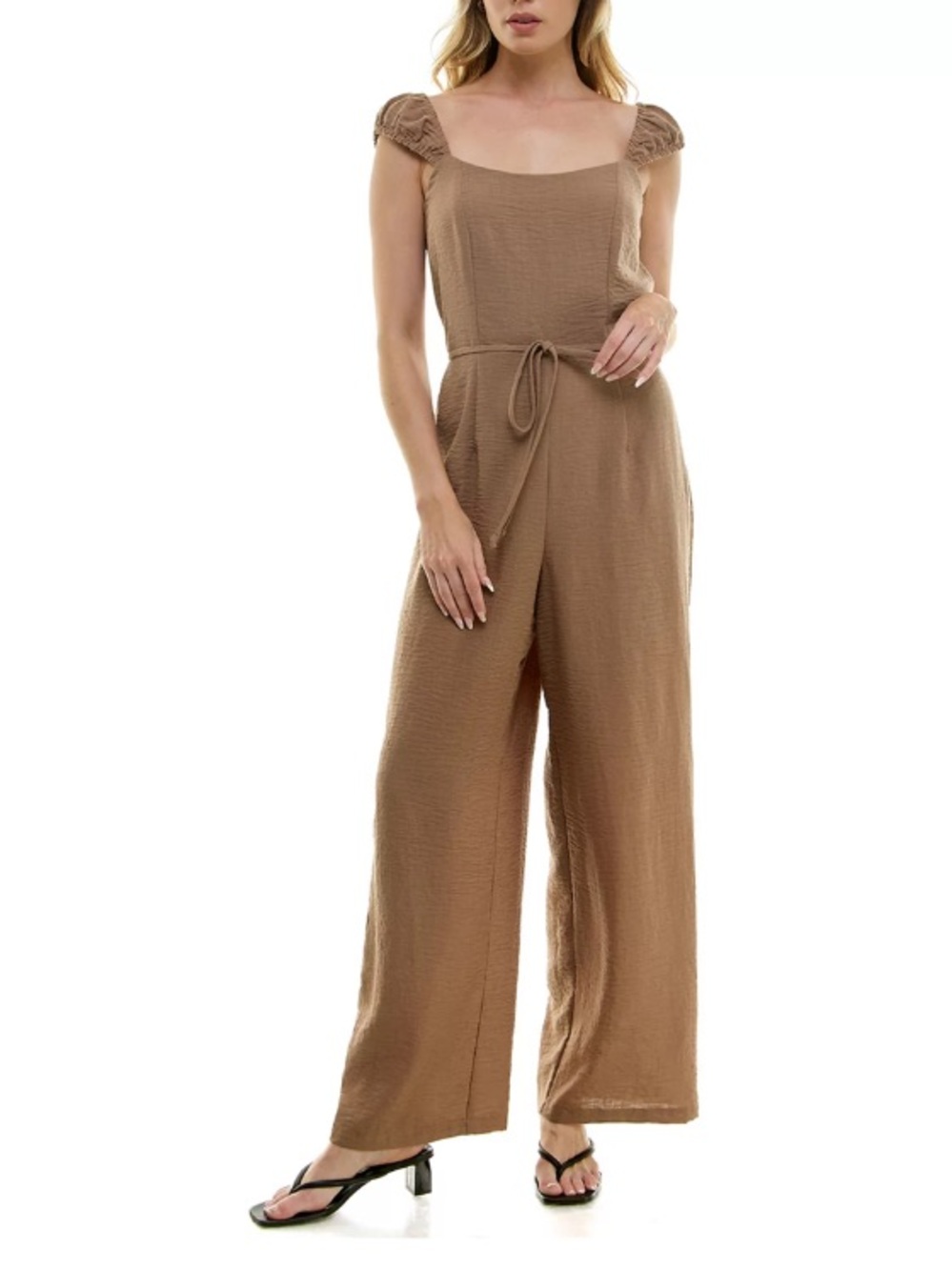 Lily Rose Brown Sleeveless Jumpsuit with Waist Tie